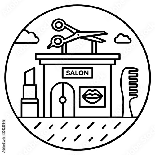 
A scissors on a building, beauty salon in style 
