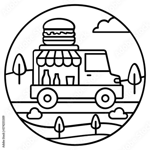 
Food truck icon in design, burger on vehicle 
