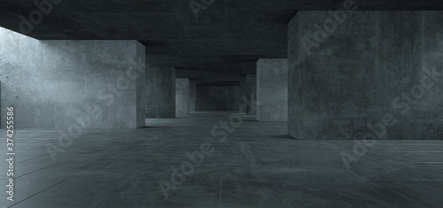 Fototapeta Naklejka Na Ścianę i Meble -  Abstract architectural minimalistic background. Contemporary showroom. Modern concrete exhibition tunnel. Empty gallery. Backlight. 3D illustration and rendering.