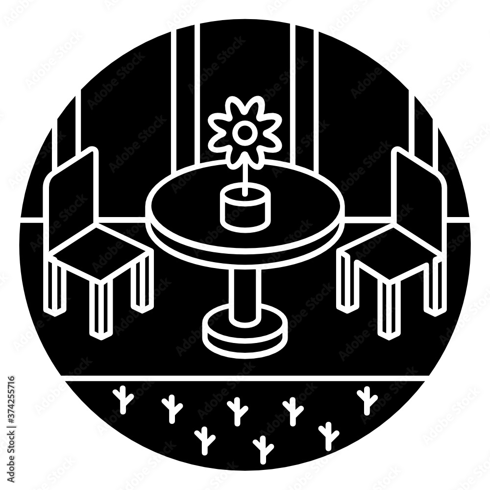 An outdoor sitting arrangement, patio in solid icon
An outdoor sitting arrangement, patio in solid icon