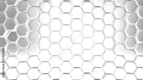 Wall built with metallic hexagons 3d futuristic background. Can be used for banners, posters, postcards, presentations and web. 