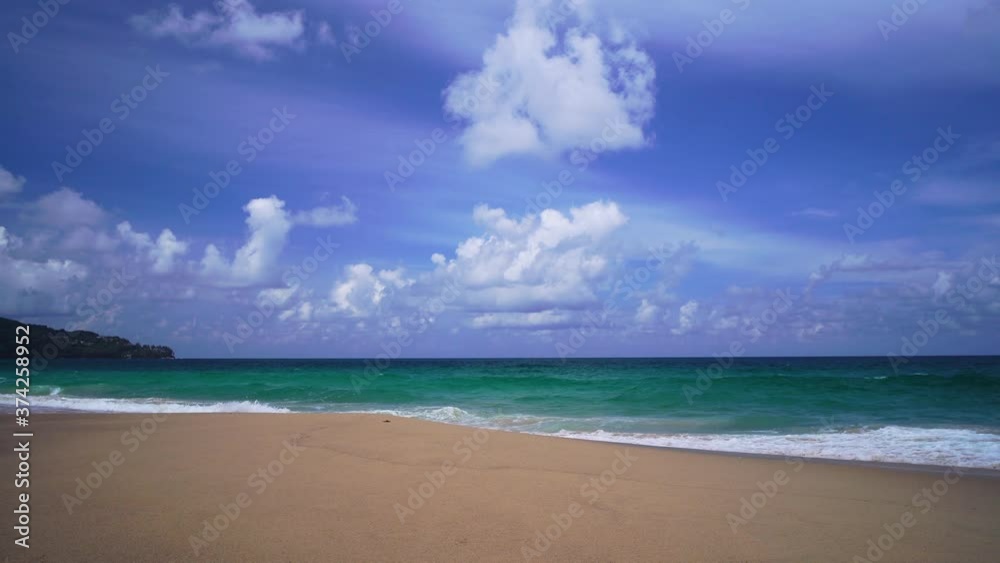 4K video of Summer beach relaxation with bokeh sun light and blue sky. 4K video of Summer beach relaxation with bokeh sun light and blue sky.