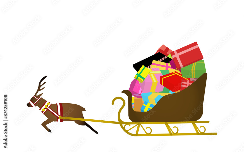 Obraz premium プレゼントをソリで運ぶトナカイ