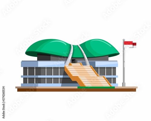 The MPR/DPR Building of government for the Indonesian legislative. symbol concept in cartoon flat illustration vector on white background
