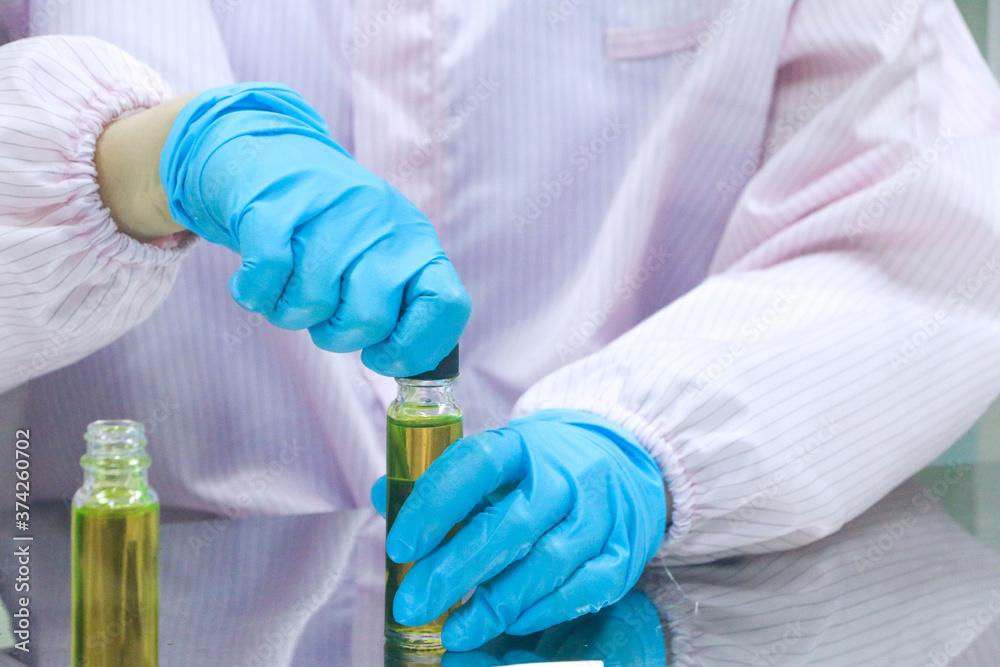 Manual filling drug water at factory Manual filling drug water at factory