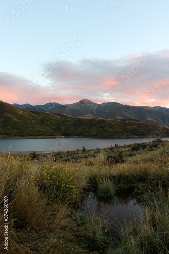 Little Dell Reservoir up Parleys Canyon in Northern Utah, near Salt Lake City, at Sunset.