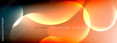 Vector abstract background liquid bubble circles on fluid gradient with shadows and light effects. Shiny design templates for text