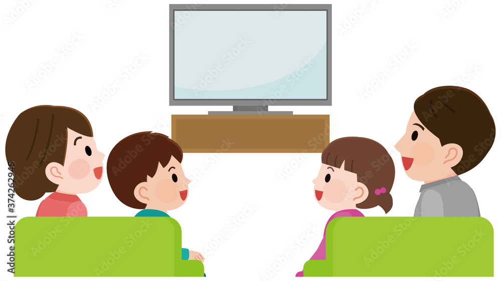 Vettoriale Stock テレビ画面を見て笑う4人家族1 イラスト Adobe Stock