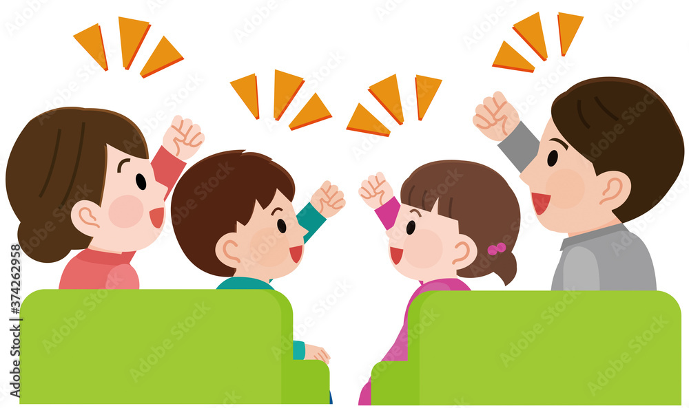 ソファに座って応援する4人家族 横顔 イラスト Stock Vector Adobe Stock ソファに座って応援する4人家族 横顔 イラスト Stock Vector Adobe Stock