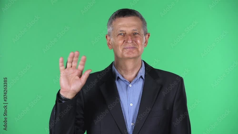 Portrait of aged man waving hand and showing gesture come here, isolated over green background. Portrait of aged man waving hand and showing gesture come here, isolated over green background.