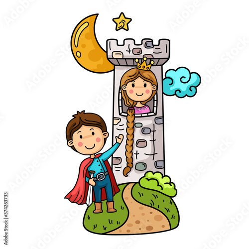 Fairytale.The princess with the long hair .isolate on white background.