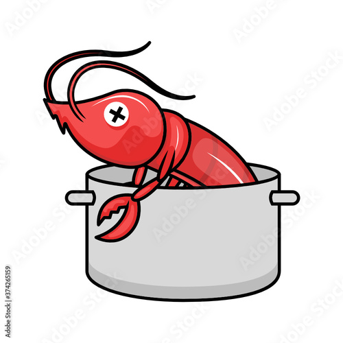 Cute shrimp mascot design illustration