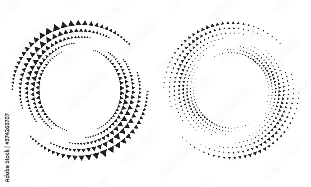 Modern abstract background. Halftone  triangles in circle form. Round logo. Vector dotted frame. Design element or icon.