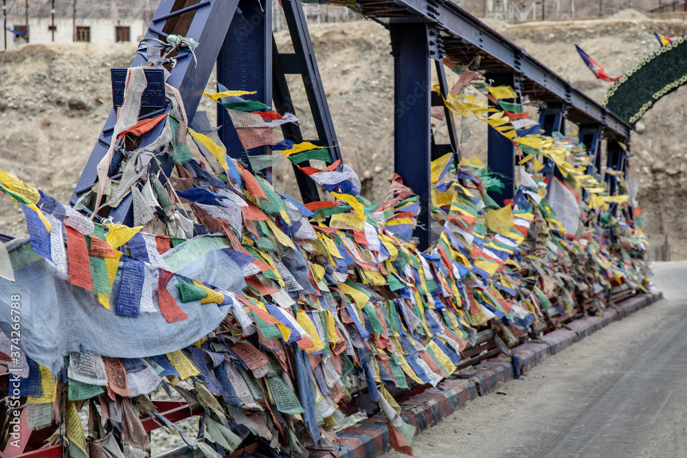 buddhist flags in kathmandu country - obrazy, fototapety, plakaty 