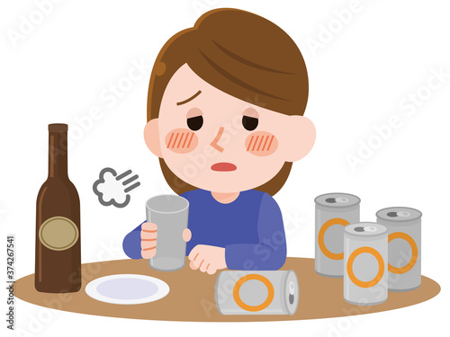 泥酔してから飲酒を後悔する女性　イラスト