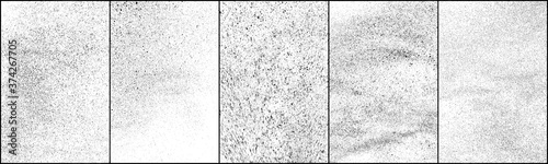 Set of distressed black texture. Dark grainy texture on white background. Dust overlay textured. Grain noise particles. Rusted white effect. Halftone vector illustration, Eps 10.