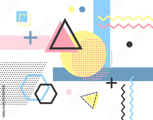 Memphis style geometric background playful design, abstract geometric background design template graphics, colorful geometric shapes pattern