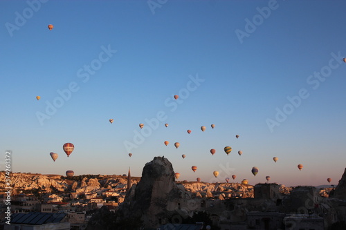 hot air balloon at sunset