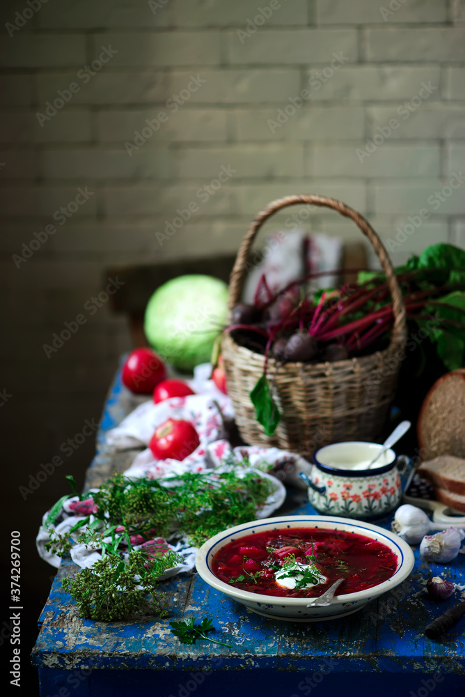 Ukrainian borsch ,traditional  soup.style rustic