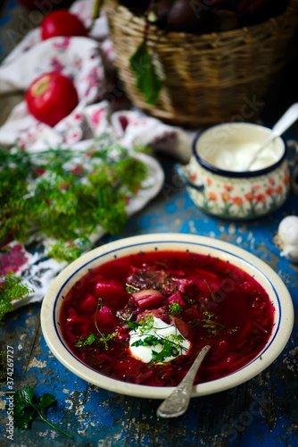 Ukrainian borsch ,traditional  soup.style rustic