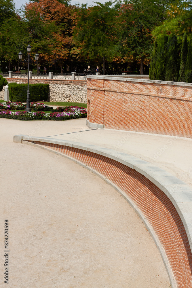 Beautiful Park architecture of Madrid, Span in September during the sunny day