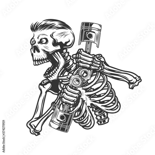 Skull roar and bring engine Pistons. vector illustration