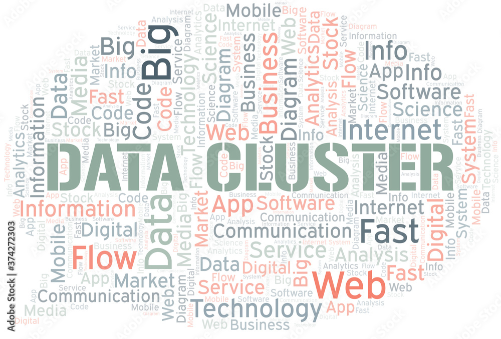 Data Cluster vector word cloud, made with text only.