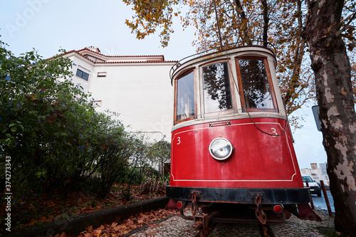 Old retro tram train. Attraction in Sintra, Portugal.