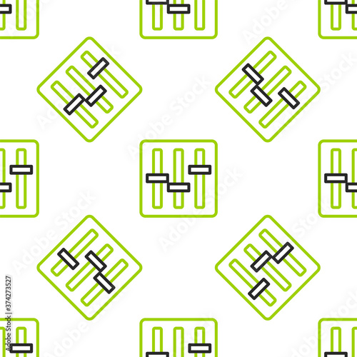 Line Sound mixer controller icon isolated seamless pattern on white background. Dj equipment slider buttons. Mixing console. Vector Illustration.