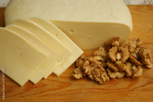 cheese suluguni. part of Georgian traditional cuisine, homemade suluguni cheese