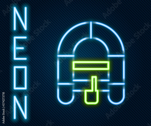 Glowing neon line Rafting boat icon isolated on black background. Inflatable boat. Water sports, extreme sports, holiday, vacation. Colorful outline concept. Vector Illustration.