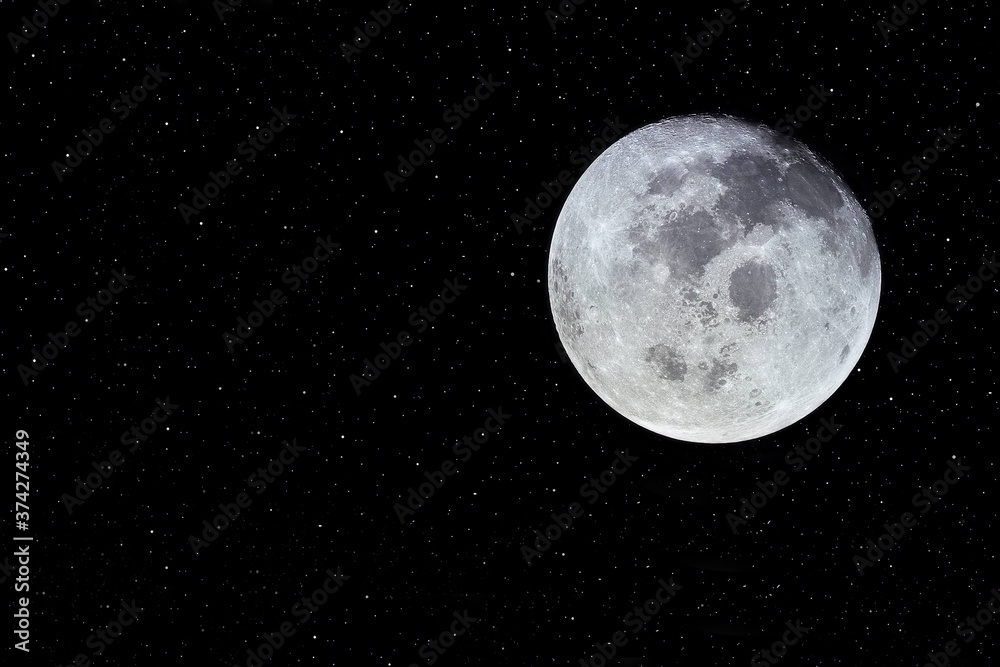 Obraz premium Full moon with stars galaxy sky. 3D illustration. Some elements of this image provided by NASA.