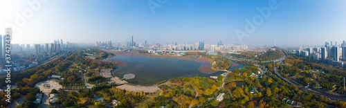 Hubei Wuhan Moon lake scenic spot late autumn aerial scenery