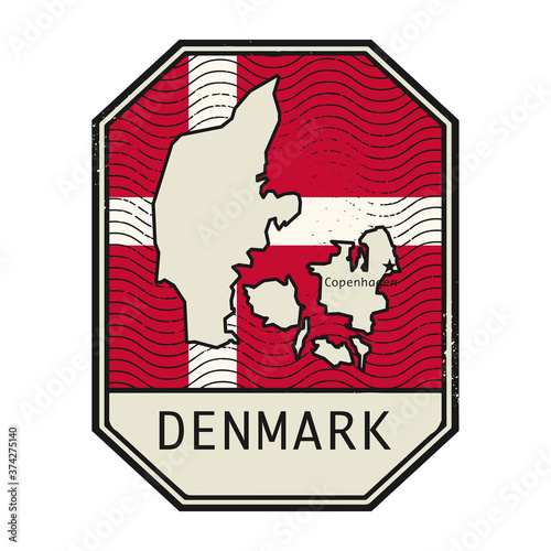 Grunge rubber stamp with the name and map of Denmark