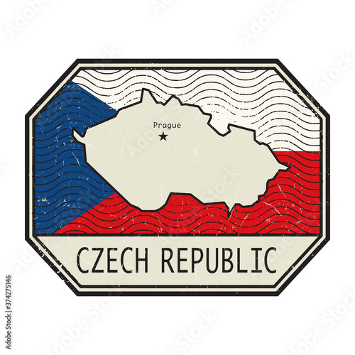 Grunge rubber stamp with flag and map of Czech Republic