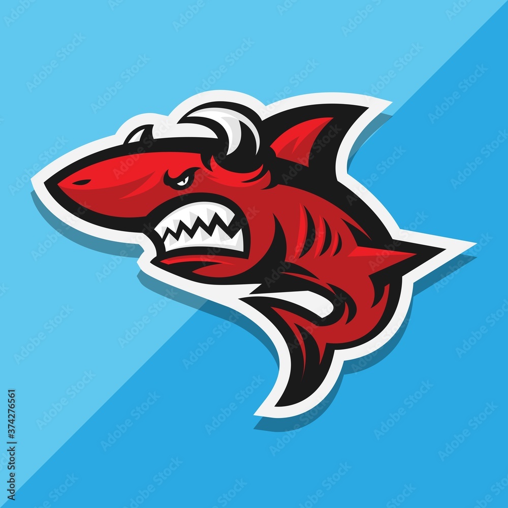 Naklejka premium red shark with horn vector illustration