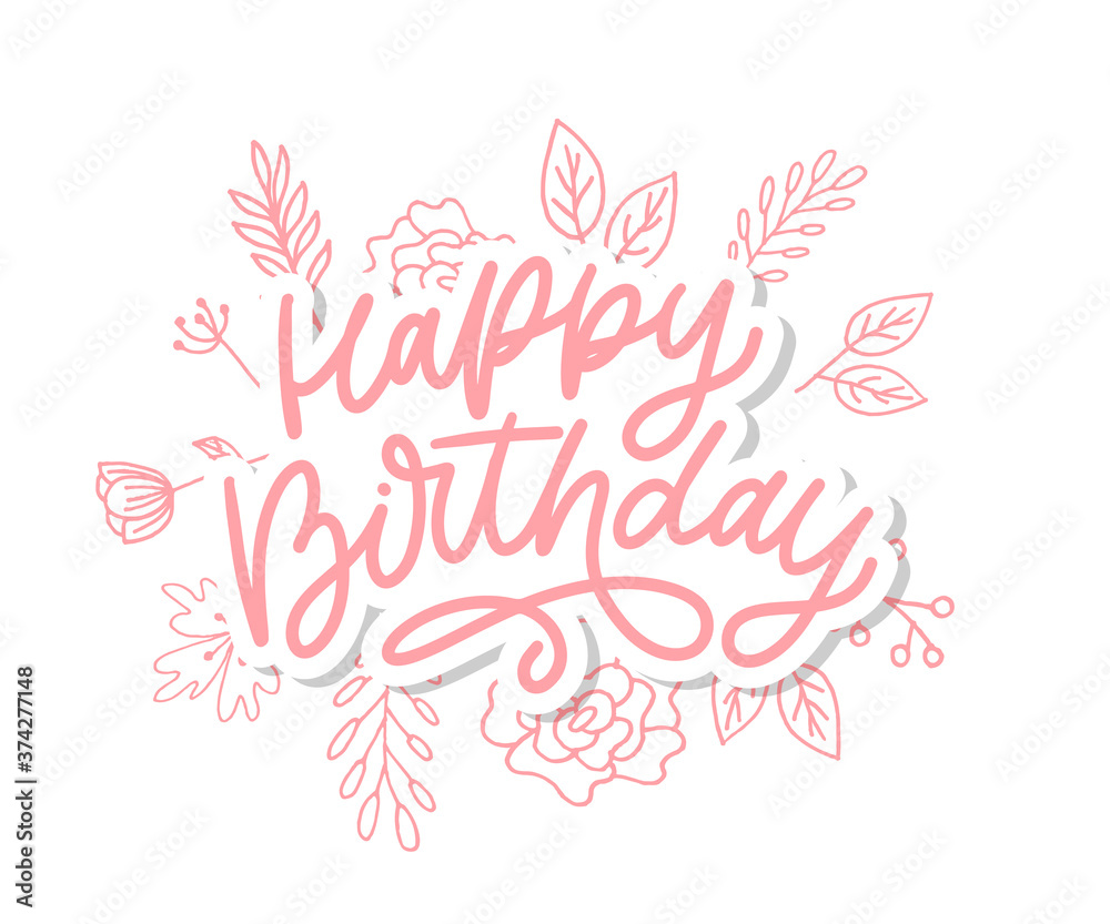 Obraz premium Happy Birthday letterin calligraphy brush vector typography text illustration