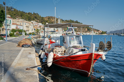 Fishing boats in the Poros harbor, Greece. photo