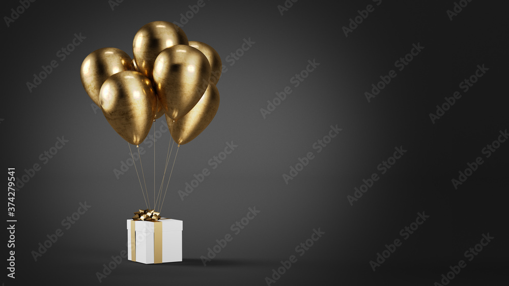 golden balloons with gift box golden balloons with gift box