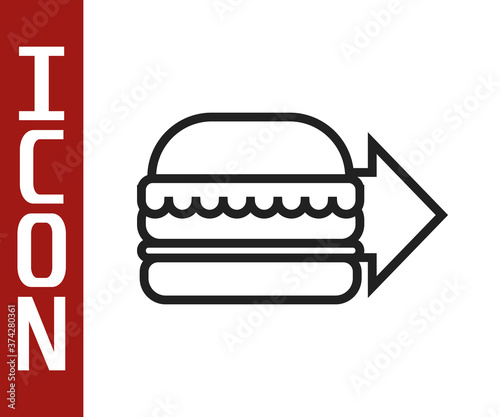 Black line Online ordering and burger delivery icon isolated on white background. Vector Illustration.