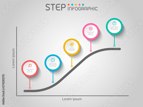 S-curve chart shape elements with steps,road map,options,graph,milestone,processes or workflow.Business data visualization. photo
