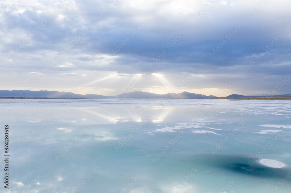 Fototapeta premium aerial view of lake lake in china 