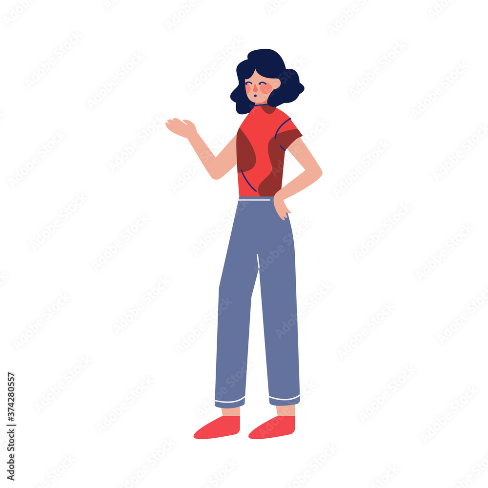 School Student Character, Gesturing Teenage Girl Character Vector Illustration