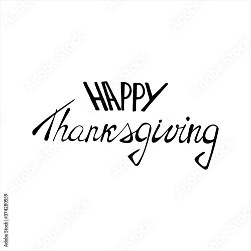 Hand written happy thanksgiving day lettering in black