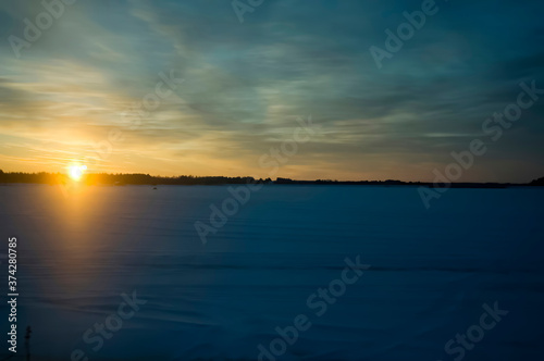 Finland  : Sunset On The Snow In The Suburbs Of Finland © ching