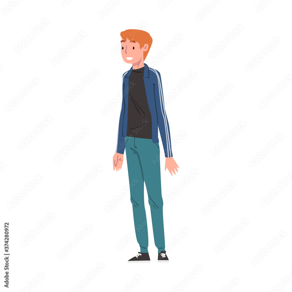 Smiling Teenage Boy Wearing Casual Clothes, Schoolboy, Student, Classmate or Friend Positive Character Cartoon Style Vector Illustration
