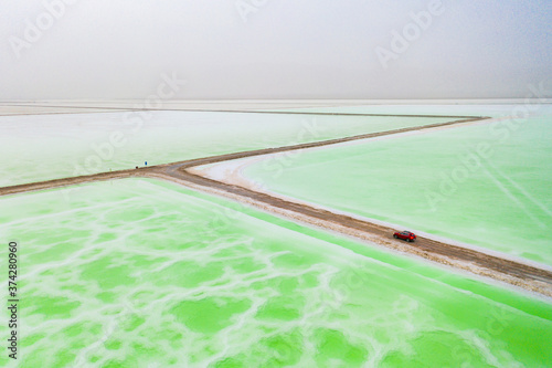aerial view of green lake in china 