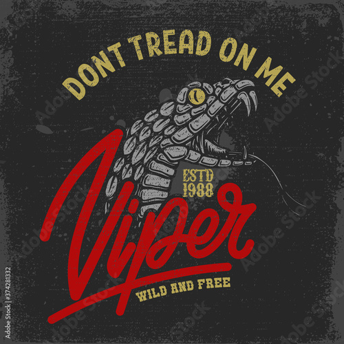 Illustration of snake cobra, python, viper in vintage monochrome style. Design element for poster, t shirt. Vector illustration