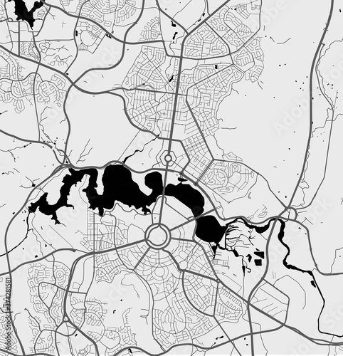 Urban city map of Canberra. Vector poster. Grayscale street map.