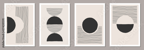 Trendy set of abstract creative minimalist artistic hand drawn compositions